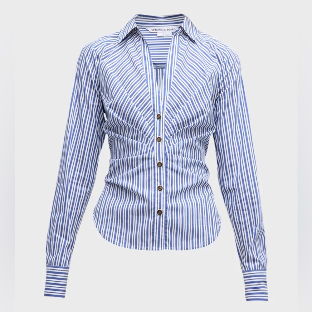 Veronica Beard
Joelle Gathered Stripe Button-Front Top